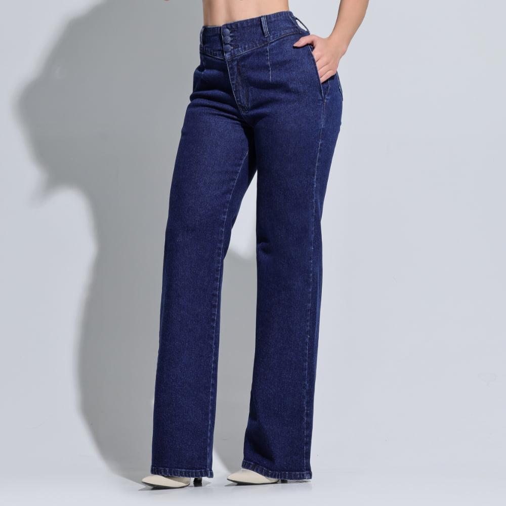 Calça Jeans Feminina Wide Leg Modeladora c/ Elastano Marselha Escura - RX4003E