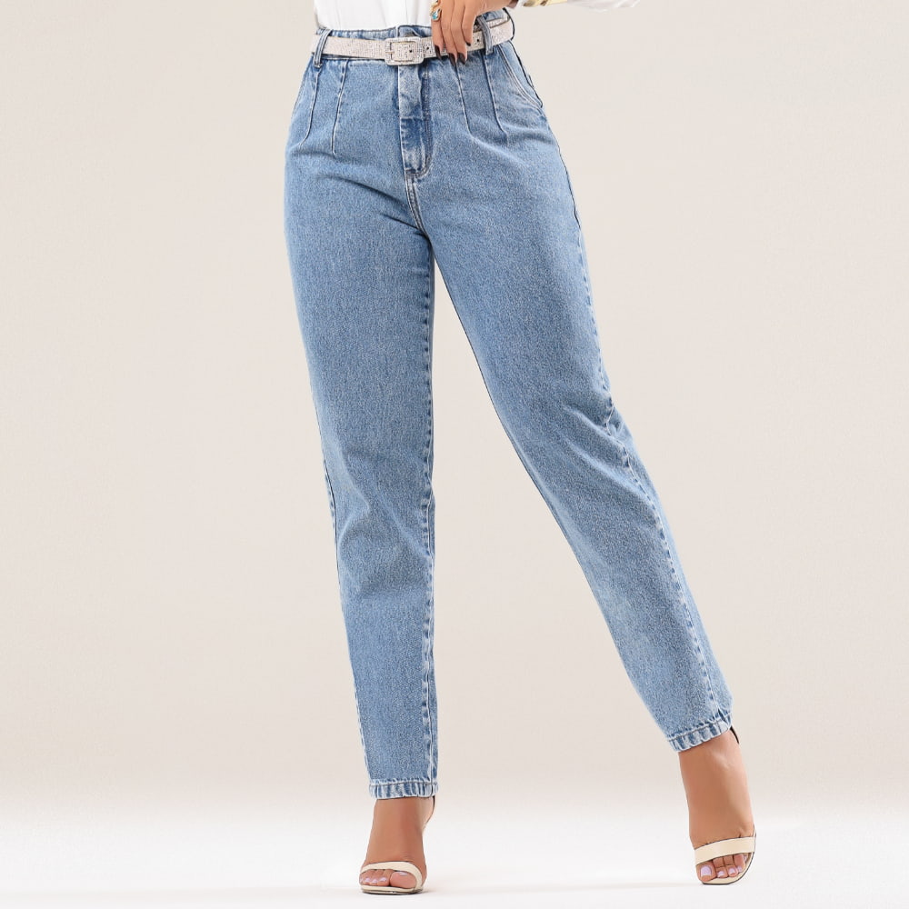 Calça Jeans Mom Cintura Alta c/ Pences Clara - RX6003