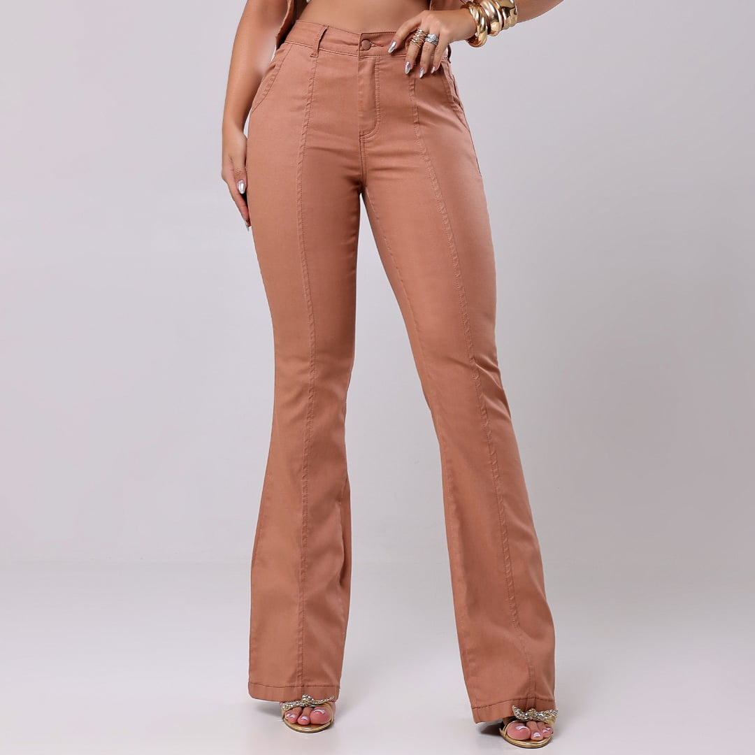 Calça Flare Encerada Bolso Faca Nude Katovice - RX5008NDE