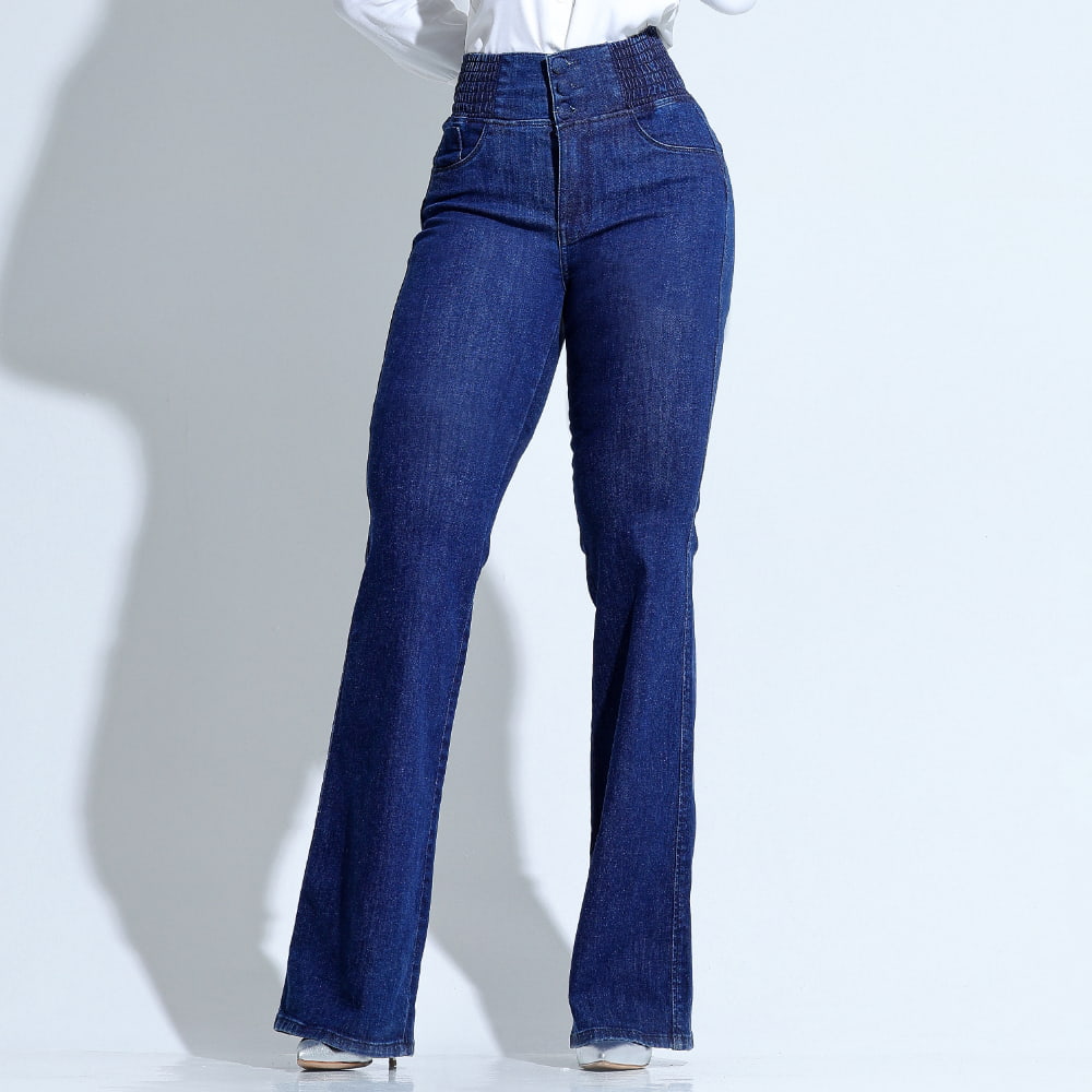 Calça Jeans Feminina Flare Cós dos Sonhos Escura - RX5002