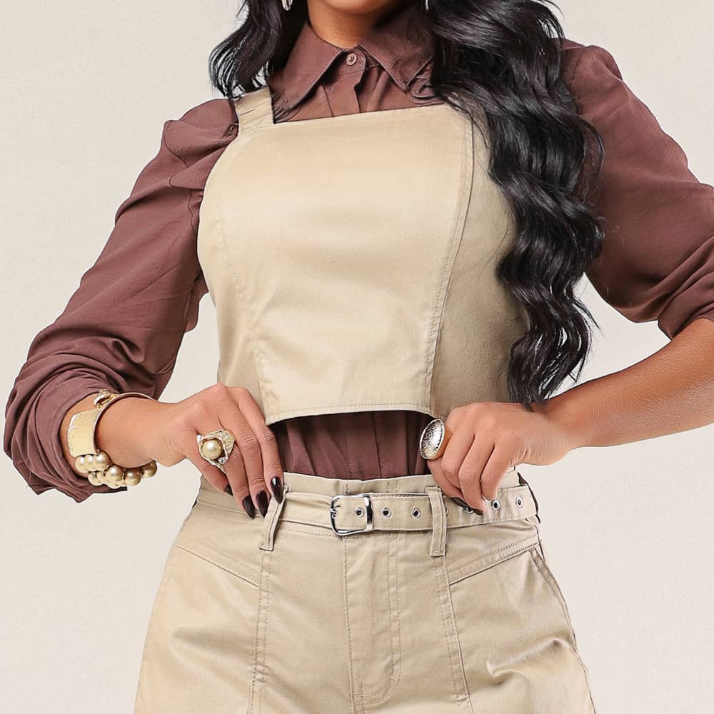 Cropped Feminino Encerado Palha c/ Alça de Elástico Ajustável - RX78