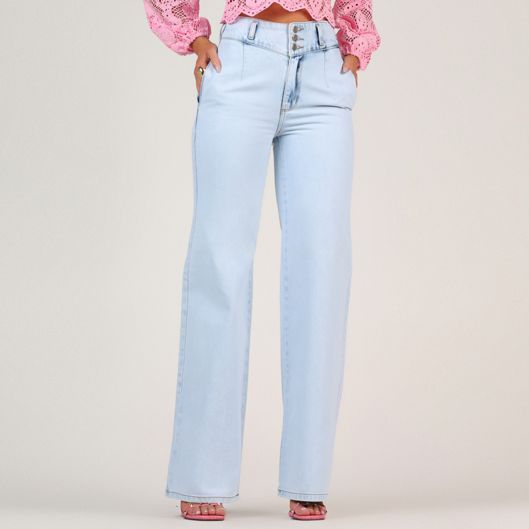 Calça Jeans Feminina Wide Leg Modeladora Clara Paris - RX4002