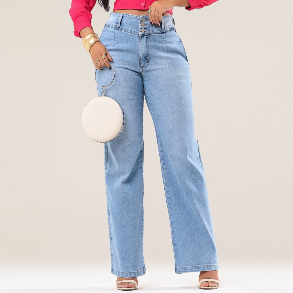 Calça Jeans Feminina Wide Leg Modeladora c/ Elastano Marselha - RX4003C