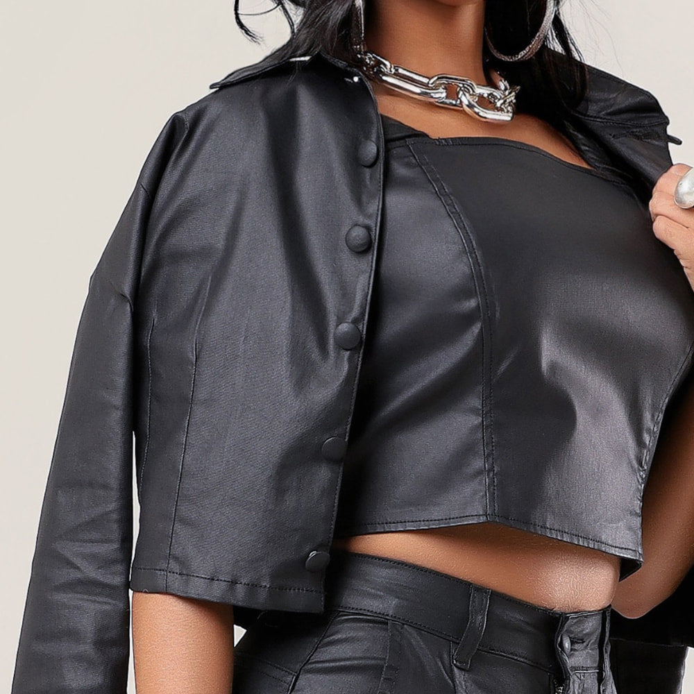 Calça Flare Encerada Bolso Faca Preta Itália - RX5008PTA