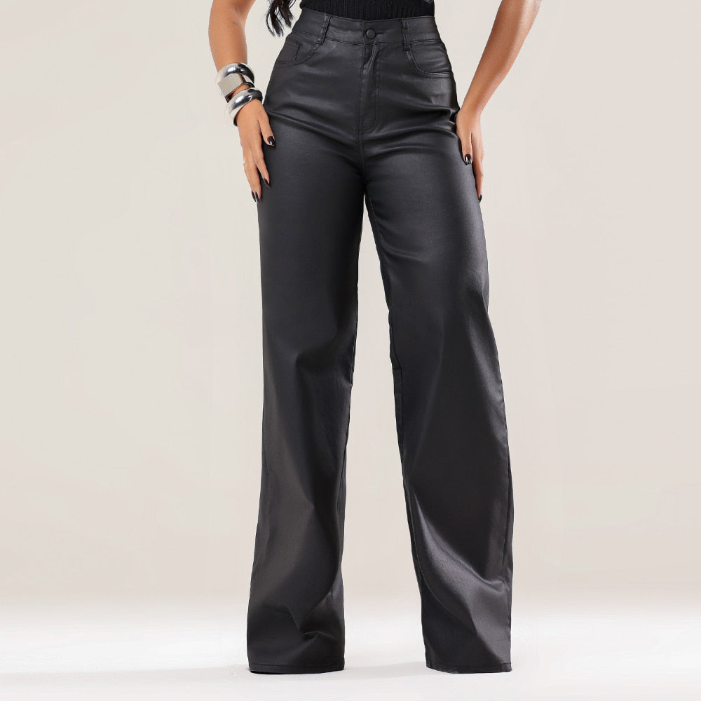 Calça Encerada Feminina Wide Leg Preta - RX8008PTA
