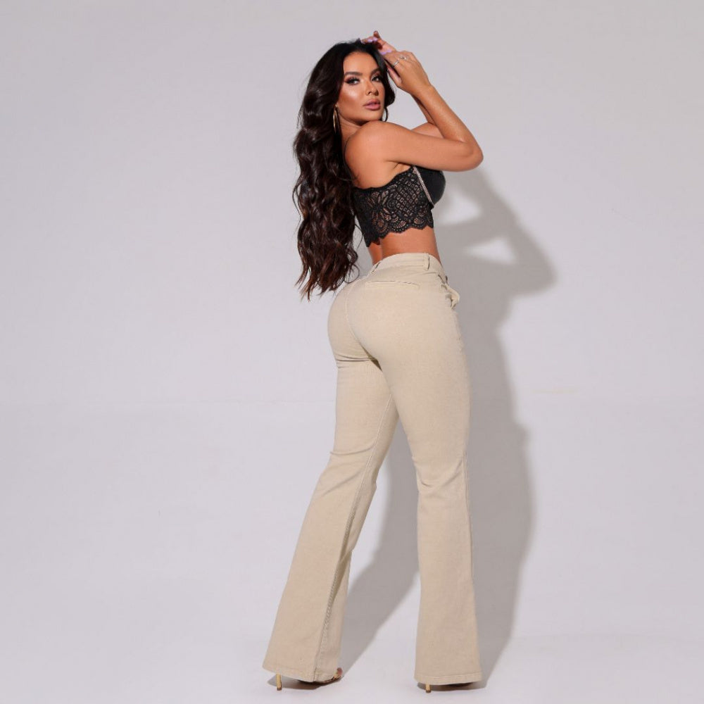 Jeans Flare Shaping Mujer Caqui Alfaiataria Verona - RX4087