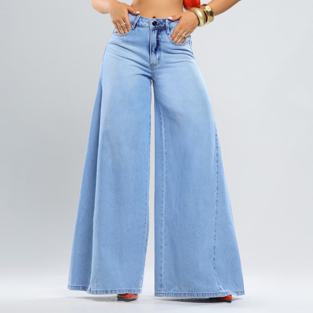 Calça Jeans Feminina Pantalona Cintura Alta - RX4411