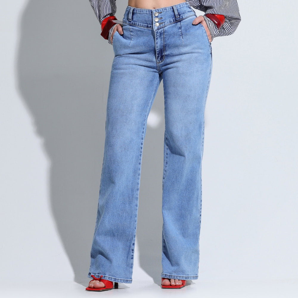 Calça Jeans Feminina Wide Leg Modeladora c/ Elastano Marselha - RX4003